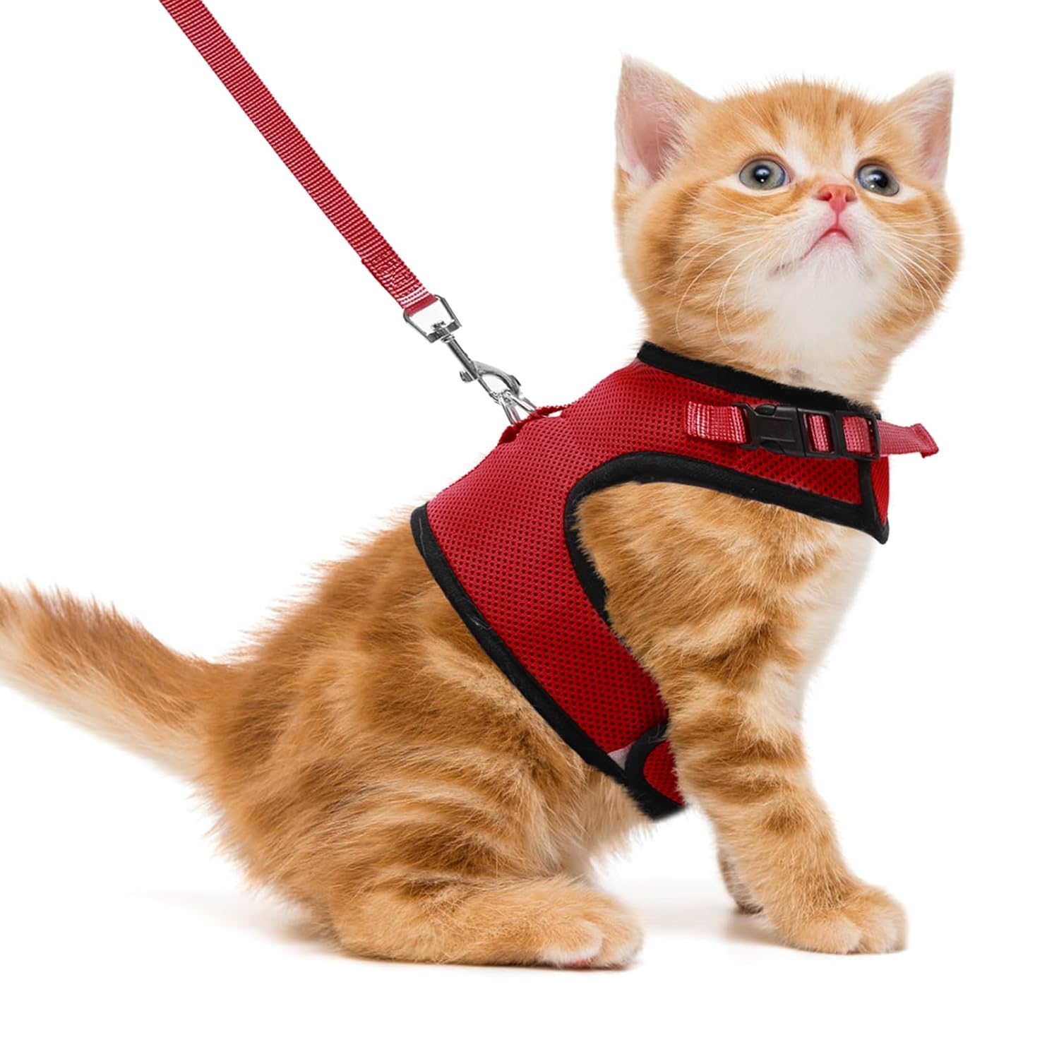 PUPTECK PUPTECK Soft Mesh Cat Vest Harness and Leash Set Escape Proof for Small Dogs and Cats Red Medium