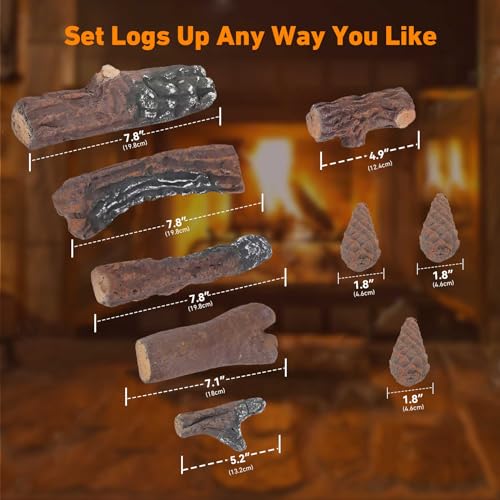 Stanbroil Stanbroil 10 Piece Ceramic Wood Log Set for Ventless Gel Ethanol Electric Gas Inserts Indoor Outdoor Fireplaces and Fire Pits Small Size - View 3 of 7