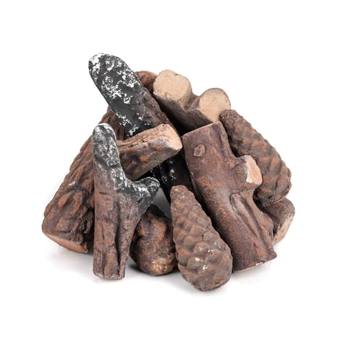 Stanbroil Stanbroil 10 Piece Ceramic Wood Log Set for Ventless Gel Ethanol Electric Gas Inserts Indoor Outdoor Fireplaces and Fire Pits Small Size - View 2 of 7