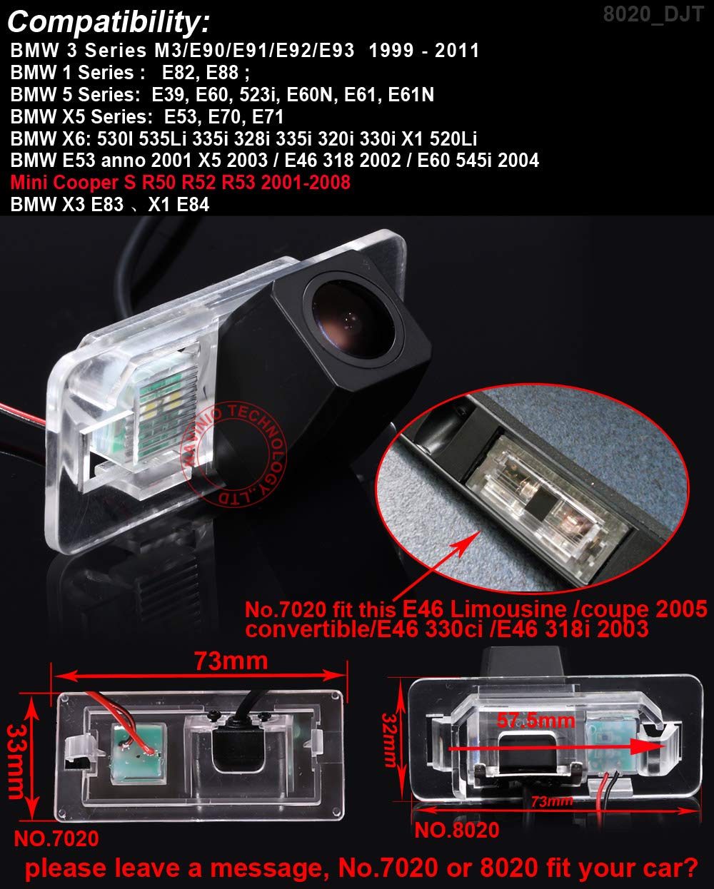 Navinio Navinio Waterproof Rear View License Plate Camera for BMW E38 E39 E46 E60 E61 E65 E66 E90 E91 E92 750 760 530I 536Li 335i 328i 320i X1 - View 2 of 7