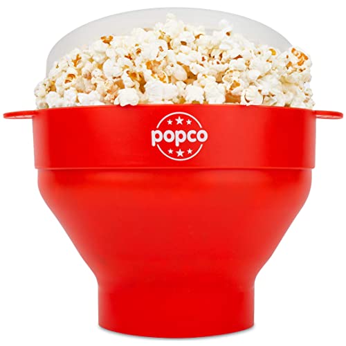 POPCO POPCO Collapsible Microwave Popcorn Bowl - Healthy, Dishwasher Safe Red Popper for Family Movie Nights
