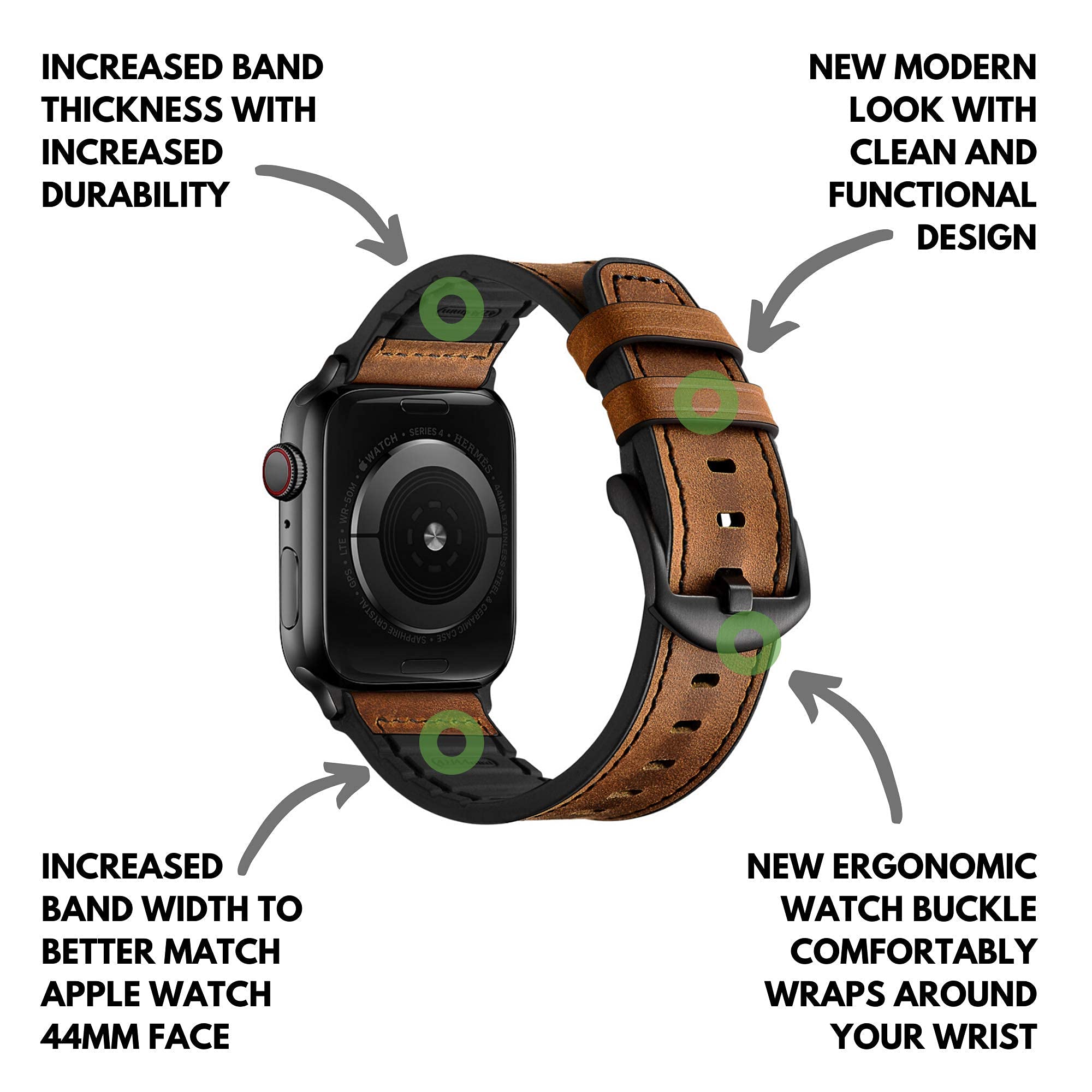 MODERN IDEAS FROM ABROAD Mifa Leather Silicone Hybrid Apple Watch Band 49mm 46mm 45mm 44mm Vintage Sports Strap for Men Women Series Ultra 10 9 SE Brown - View 3 of 9