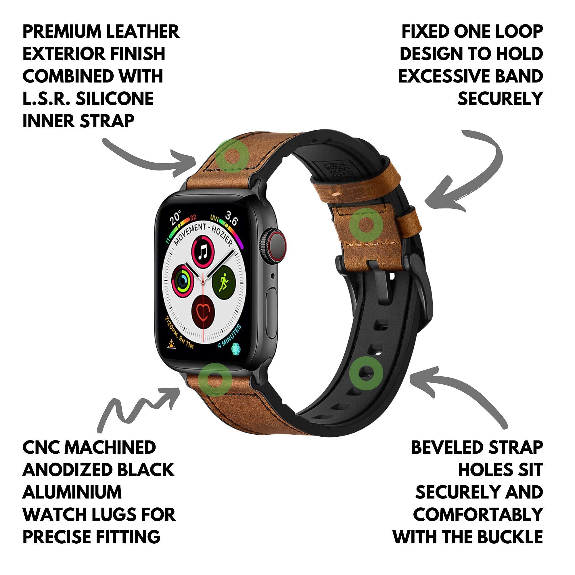 MODERN IDEAS FROM ABROAD Mifa Leather Silicone Hybrid Apple Watch Band 49mm 46mm 45mm 44mm Vintage Sports Strap for Men Women Series Ultra 10 9 SE Brown - View 4 of 9