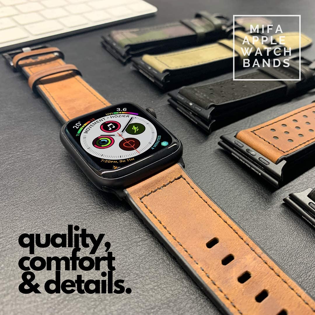 MODERN IDEAS FROM ABROAD Mifa Leather Silicone Hybrid Apple Watch Band 49mm 46mm 45mm 44mm Vintage Sports Strap for Men Women Series Ultra 10 9 SE Brown - View 5 of 9