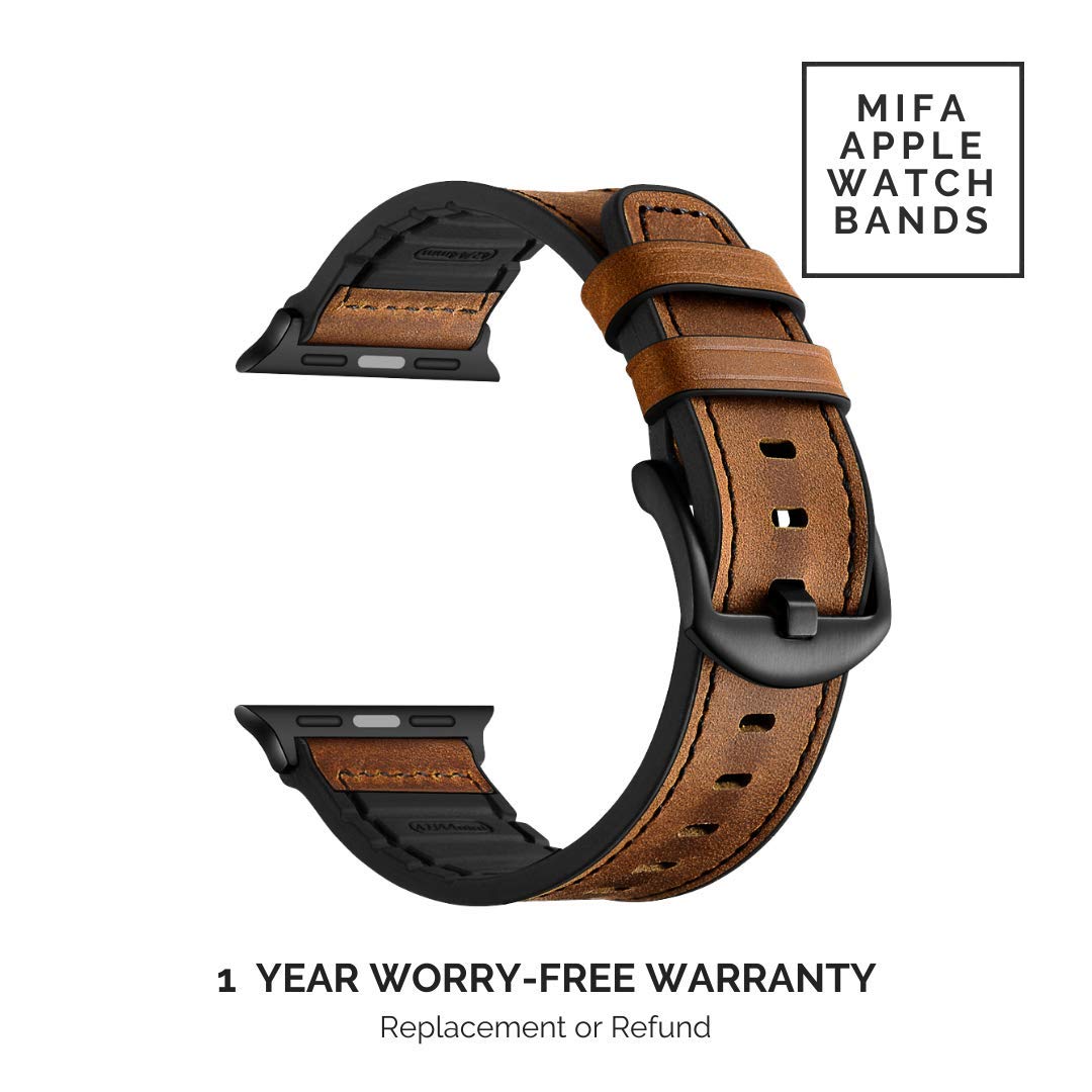 MODERN IDEAS FROM ABROAD Mifa Leather Silicone Hybrid Apple Watch Band 49mm 46mm 45mm 44mm Vintage Sports Strap for Men Women Series Ultra 10 9 SE Brown - View 6 of 9