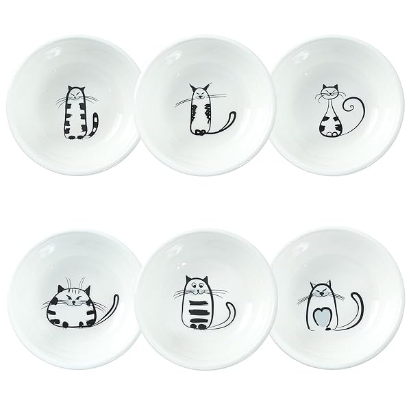 SOCOSY Set of 6 SOCOSY Cute Cat Ceramic Dipping Bowls - Perfect for Sauces, Sushi & Appetizers
