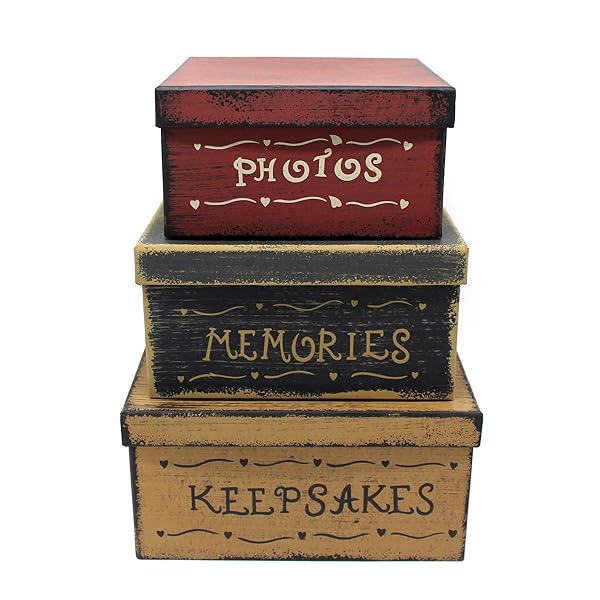 CVHOMEDECO. CVHOMEDECO Vintage Square Nesting Boxes Set of 3 - Perfect for Photos & Keepsakes, 9x9x4.5 Inch
