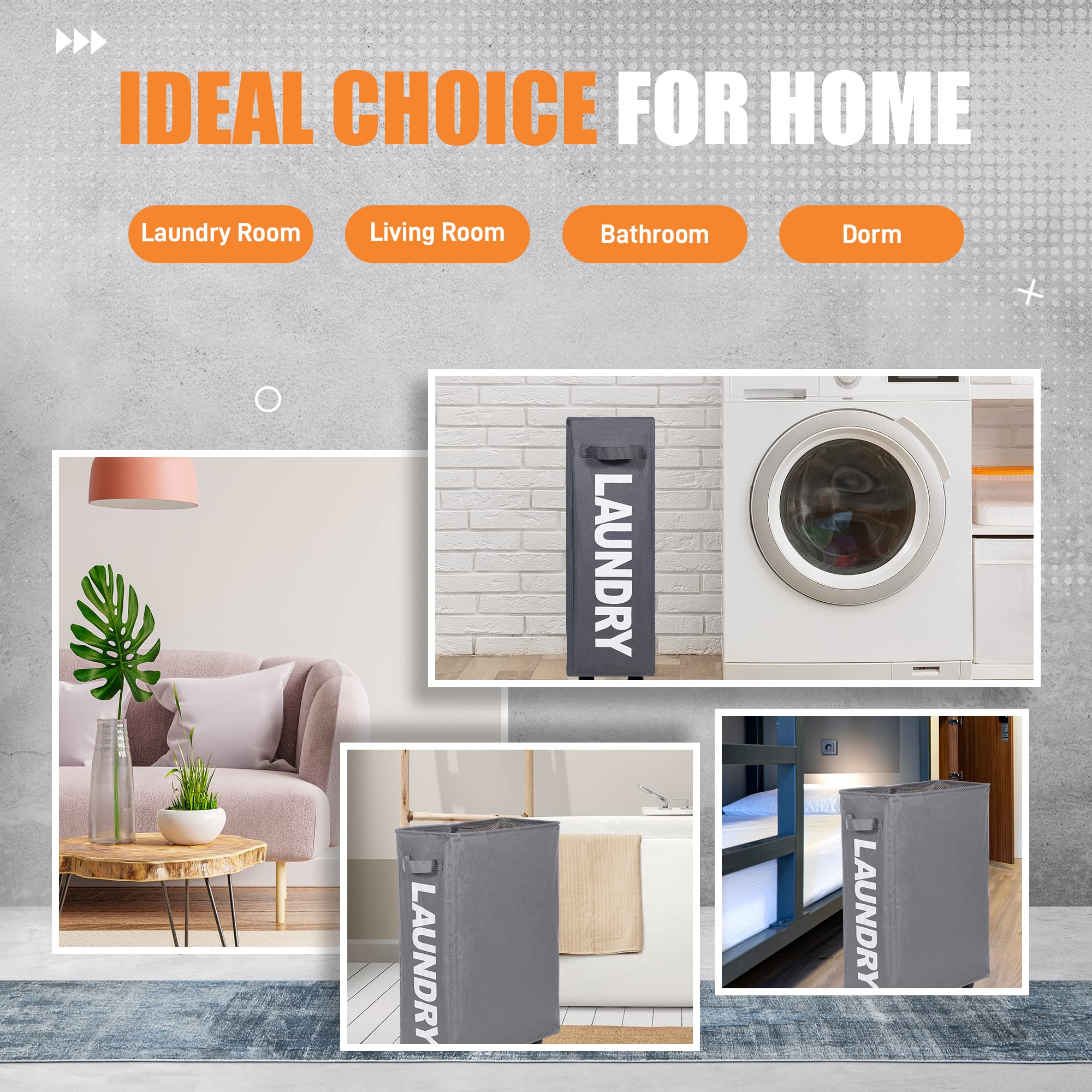 "Caroeas 22" Rolling Slim Laundry Basket - Foldable Waterproof Sorter on Wheels for Easy Organization (Beige)" - View 4 of 7