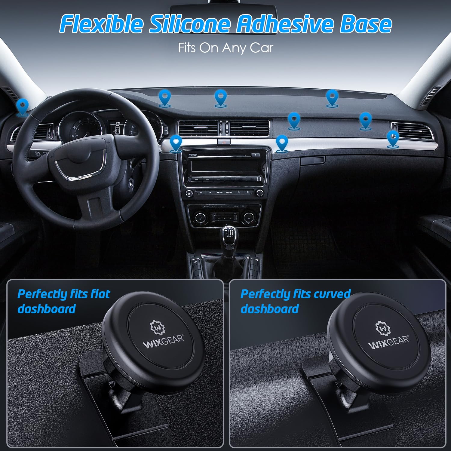 WixGear Magnetic Car Mount 2-Pack Universal Dashboard Phone Holder Strong Magnet for Cell Phones and Mini Tablets with Swift-Snap Technology - View 3 of 9