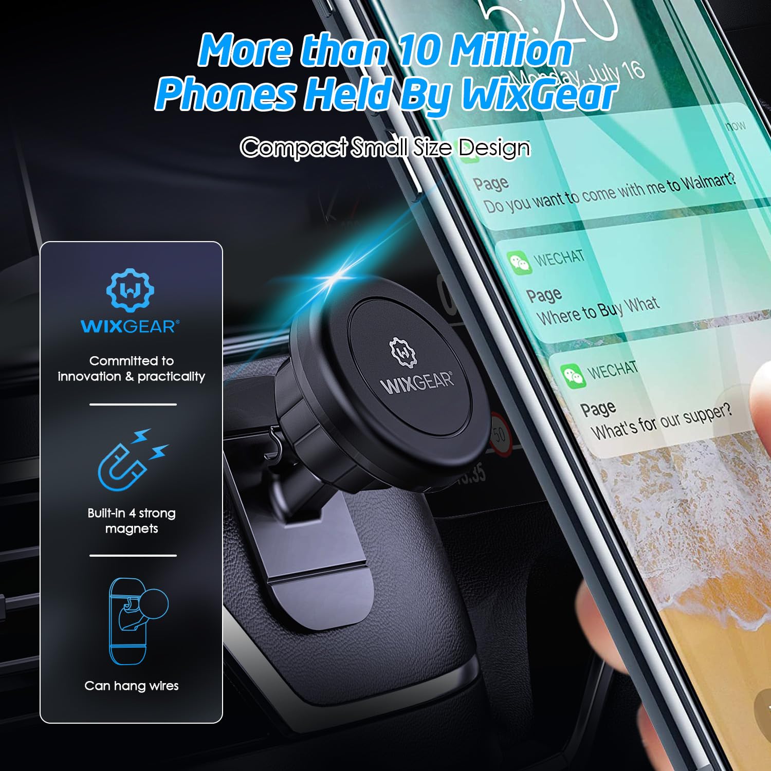 WixGear Magnetic Car Mount 2-Pack Universal Dashboard Phone Holder Strong Magnet for Cell Phones and Mini Tablets with Swift-Snap Technology - View 4 of 9