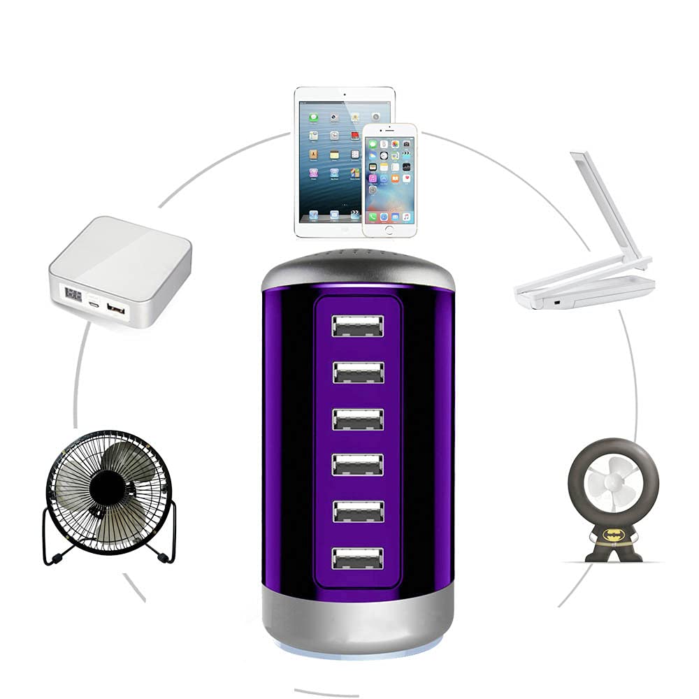Wyness Universal USB Charger 6-Port Desktop Charging Station Hub Smart Identification Technology for iPhone iPad Cell Phones Tablets Purple - View 4 of 9
