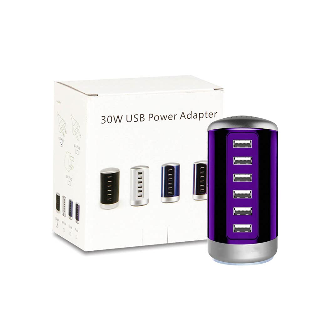 Wyness Universal USB Charger 6-Port Desktop Charging Station Hub Smart Identification Technology for iPhone iPad Cell Phones Tablets Purple - View 8 of 9