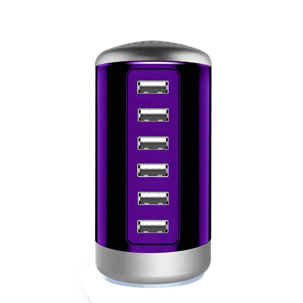 Wyness Universal USB Charger 6-Port Desktop Charging Station Hub Smart Identification Technology for iPhone iPad Cell Phones Tablets Purple