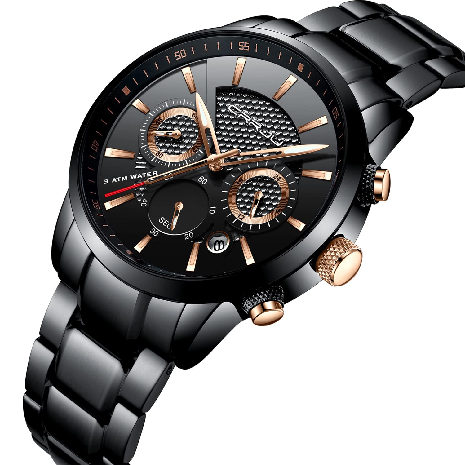 CRRJU CRRJU Men's Business Stainless Steel Wristwatch Black Strap Sport Fashion Quartz Analog Waterproof Chronograph Black Rose Gold - View 2 of 7