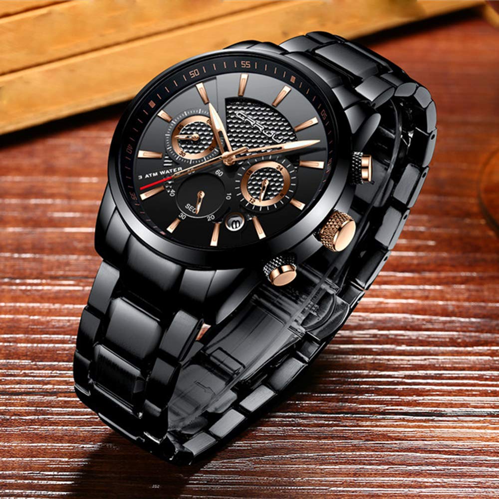 CRRJU CRRJU Men's Business Stainless Steel Wristwatch Black Strap Sport Fashion Quartz Analog Waterproof Chronograph Black Rose Gold - View 4 of 7