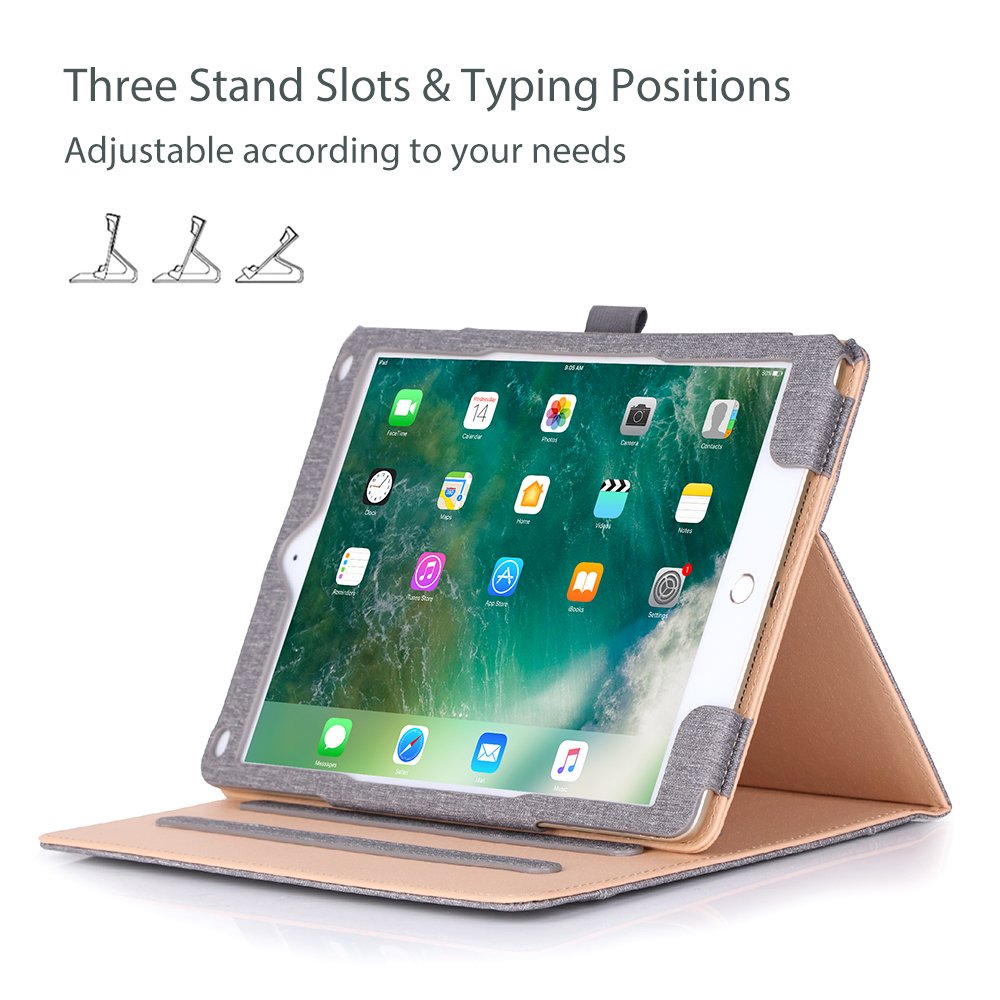 ProCase ProCase Premium Leather Folio Case for iPad 9.7 Inch 6th 5th Generation Air 2 Air 1 Multi-Angle Stand with Front Pocket Grey - View 3 of 8