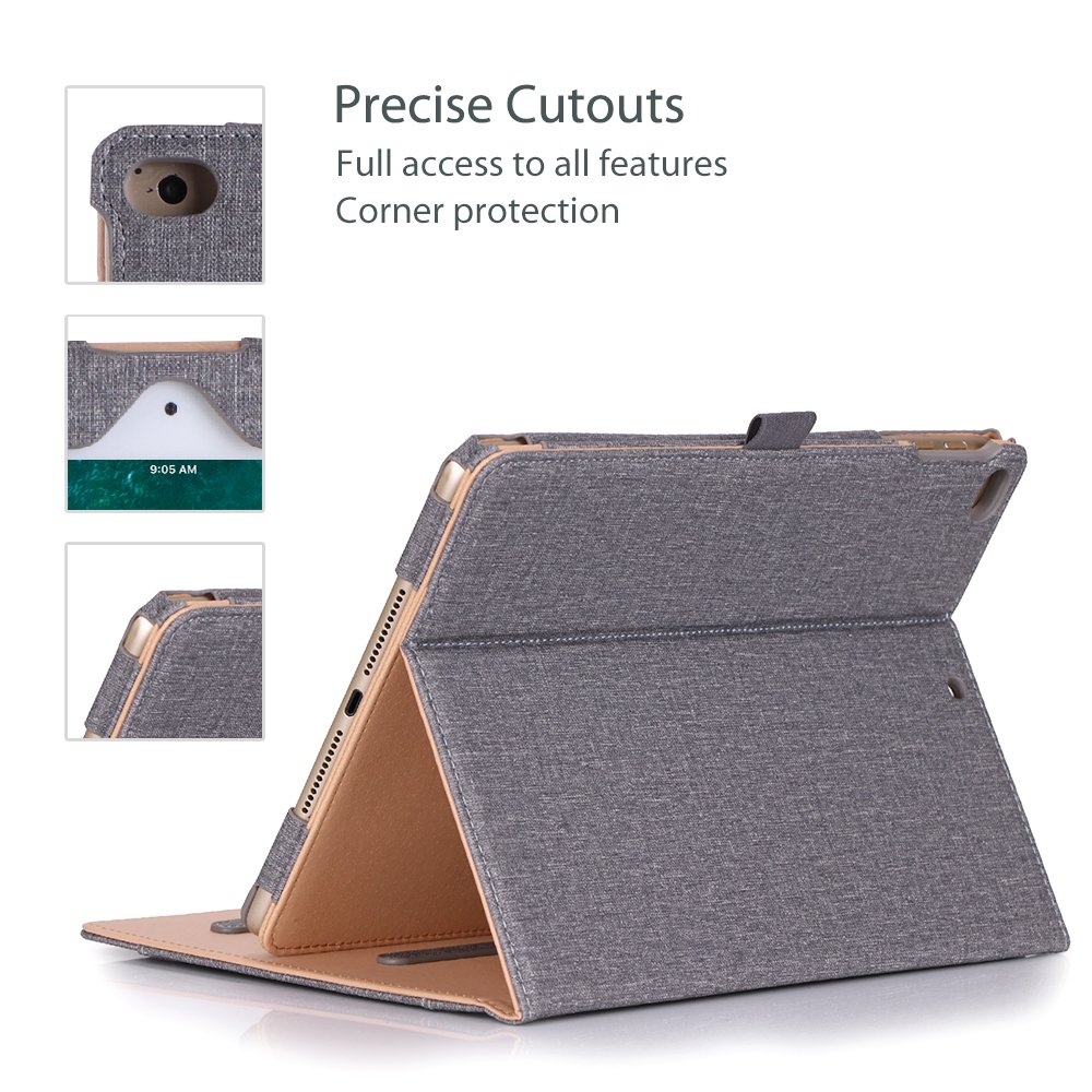 ProCase ProCase Premium Leather Folio Case for iPad 9.7 Inch 6th 5th Generation Air 2 Air 1 Multi-Angle Stand with Front Pocket Grey - View 4 of 8