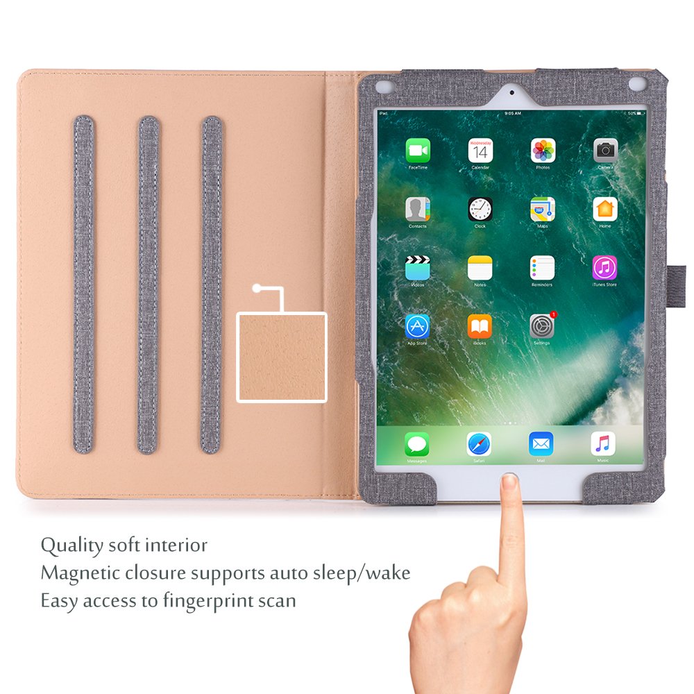 ProCase ProCase Premium Leather Folio Case for iPad 9.7 Inch 6th 5th Generation Air 2 Air 1 Multi-Angle Stand with Front Pocket Grey - View 7 of 8