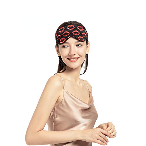 NMM Global NMM Global 100% Mulberry Silk Sleep Mask Blackout Adjustable Strap Satin Eye Cover for Men Women Adults Kiss - View 2 of 7