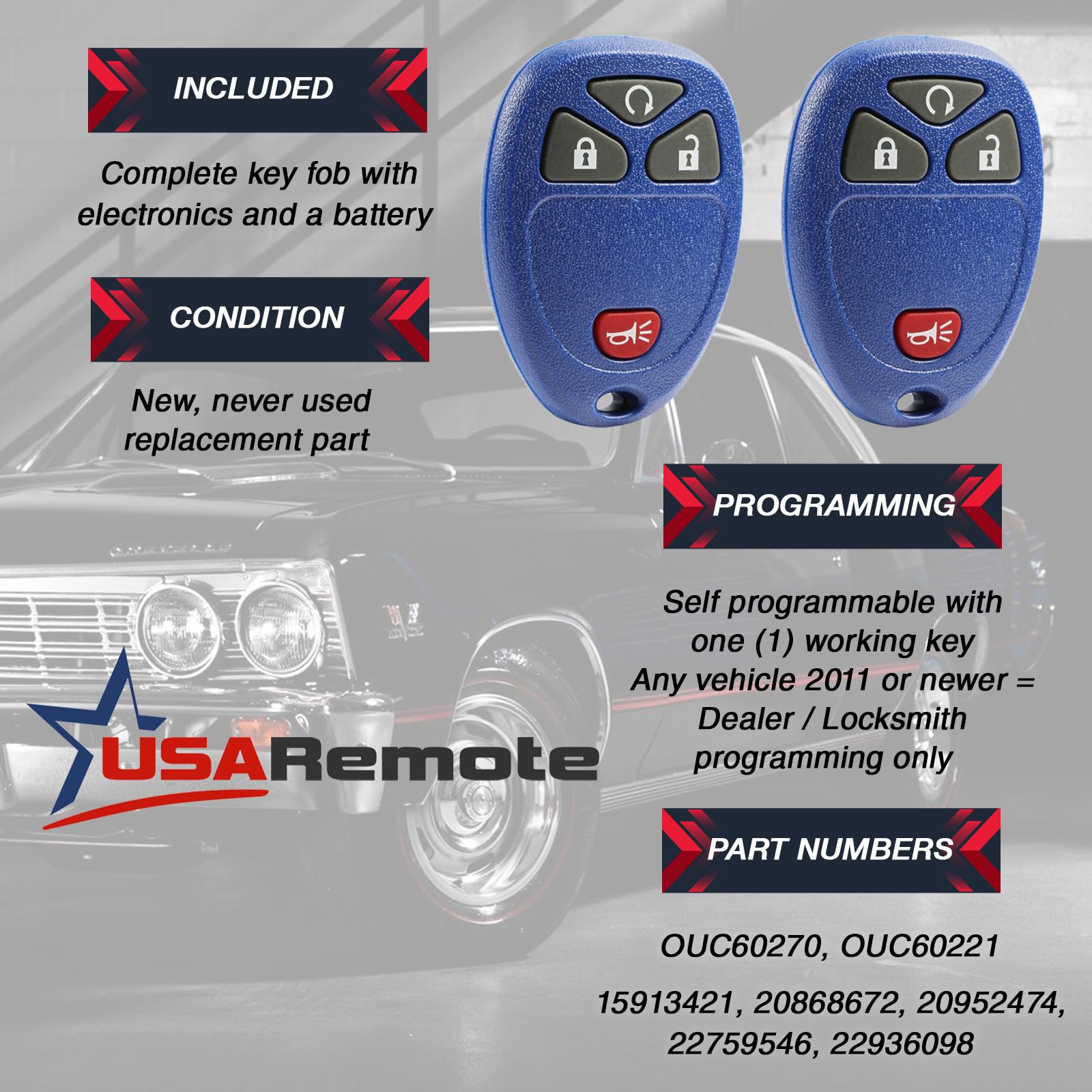 Key Fob Keyless Entry Remote Set of 2 for Chevy Silverado Traverse Equinox GMC Sierra Pontiac Torrent Saturn Outlook 2007 to 2016 Blue - View 3 of 6