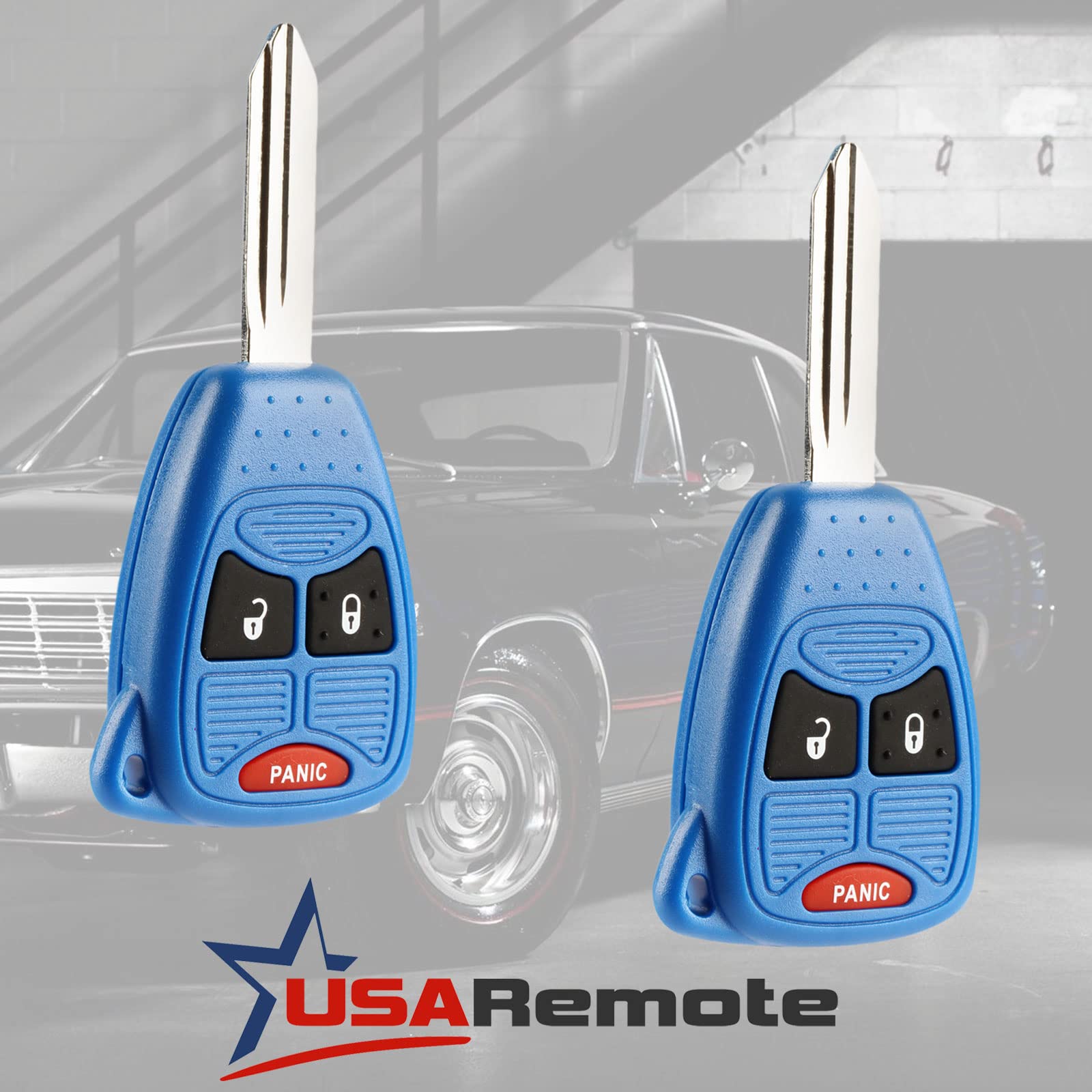 Key Fob Keyless Entry Remote Set of 2 for Chrysler Dodge Jeep Mitsubishi Blue - View 2 of 6