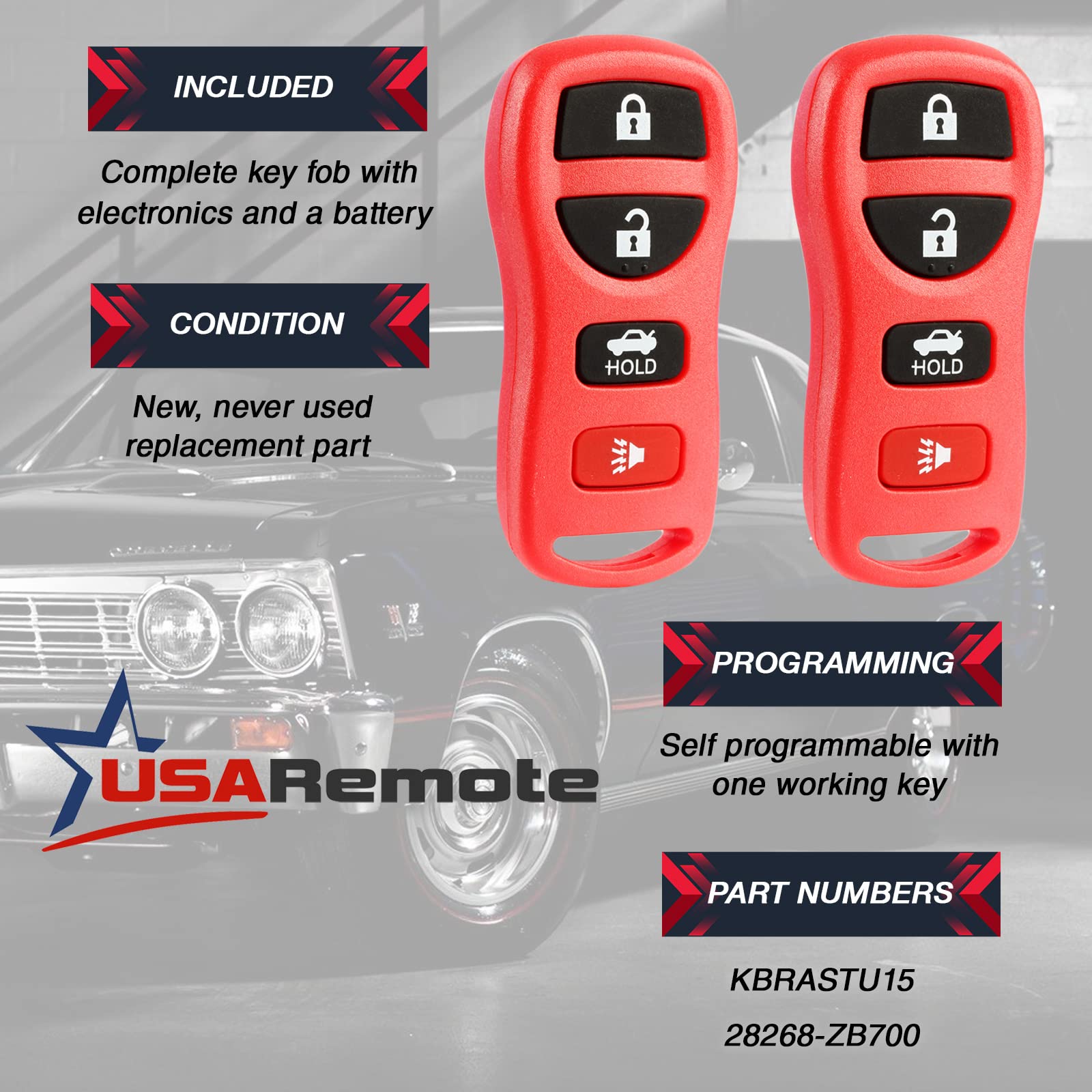 Key Fob Keyless Entry Remote for Nissan and Infiniti Models Set of 2 Red KBRASTU15 - View 3 of 6