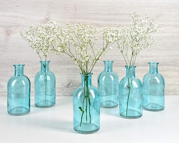 Serene Spaces Living Serene Spaces Living 6 Piece Turquoise Medicine Bottle Vases Set for Long Stem Flowers Small Size - View 2 of 6