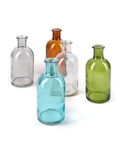 Serene Spaces Living Serene Spaces Living 6 Piece Turquoise Medicine Bottle Vases Set for Long Stem Flowers Small Size - View 3 of 6