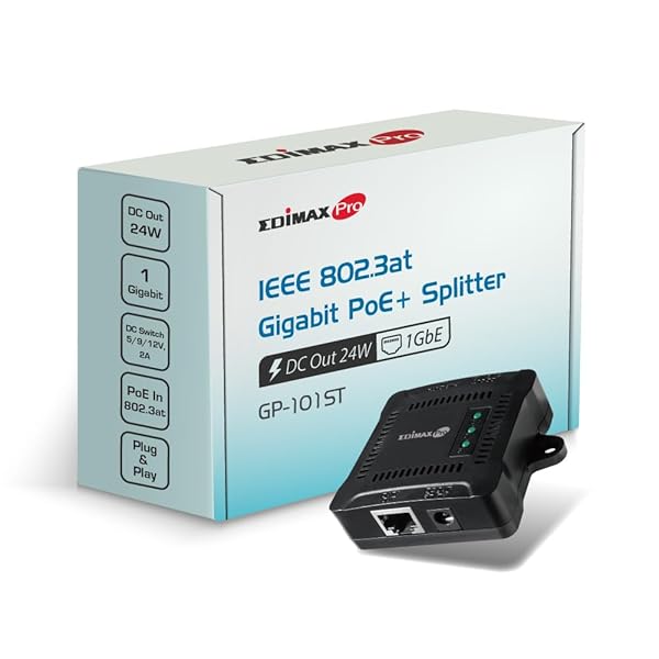 Edimax Edimax Pro Gigabit PoE+ Splitter: 5/9/12V Output, 100m Range for Non-PoE Devices - GP-101ST - View 2 of 7