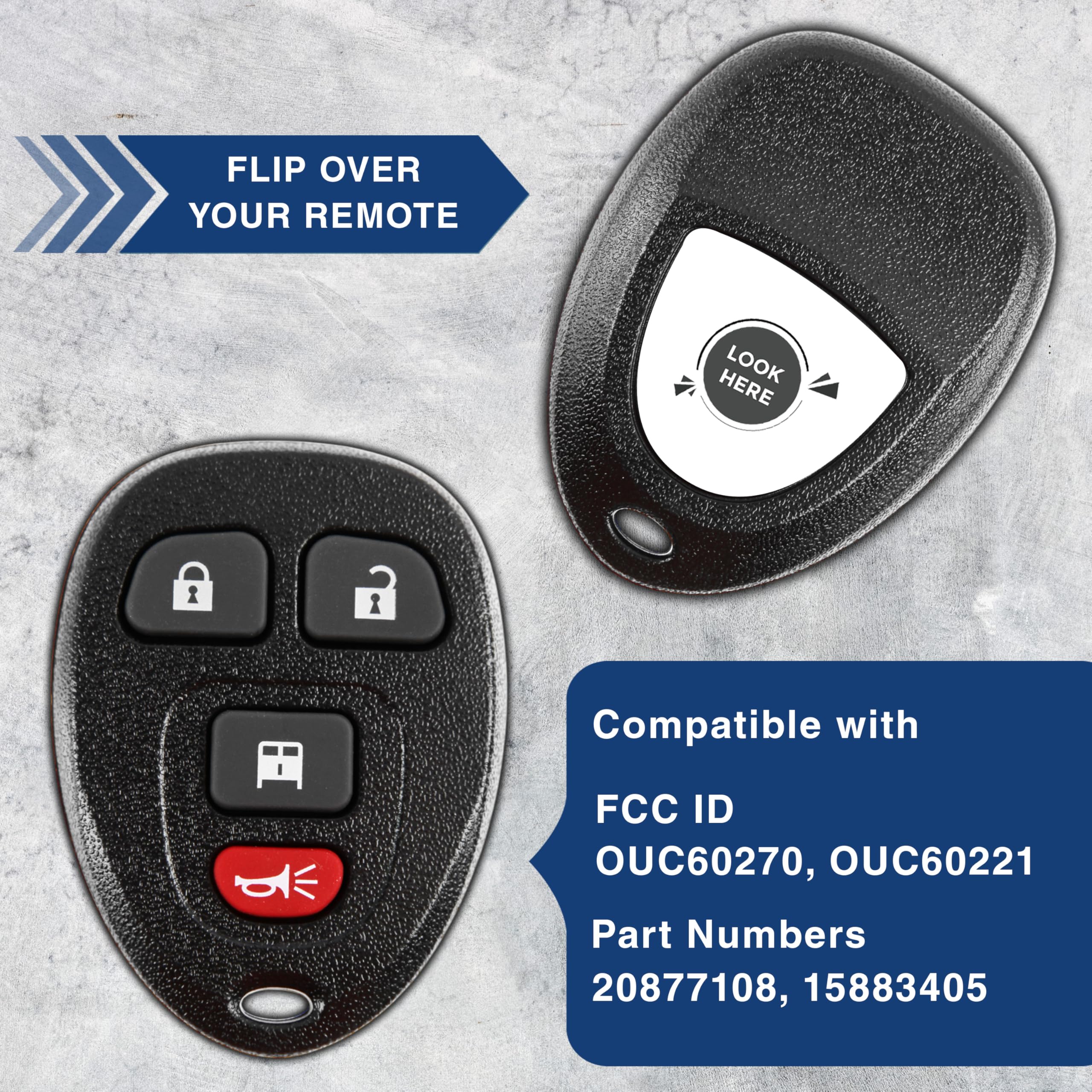 KeylessOption Key Fob Replacement for Chevrolet Express GMC Savana 2007-2024 4-Button Remote Control 2 Pack - View 5 of 8