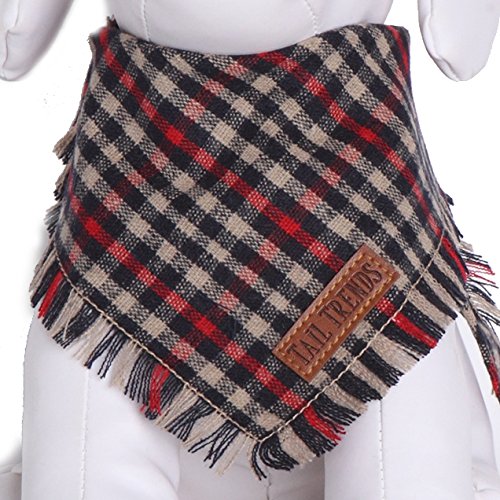 Tail Trends Tail Trends Maroon Plaid Frayed Dog Bandanas with Leather Patch for Medium to Large Breeds - View 2 of 6