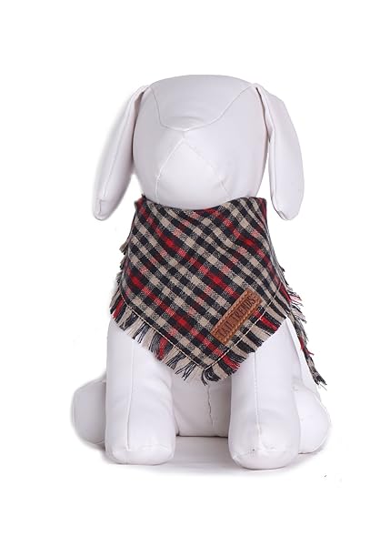 Tail Trends Tail Trends Maroon Plaid Frayed Dog Bandanas with Leather Patch for Medium to Large Breeds - View 3 of 6