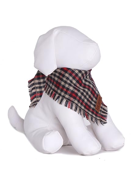 Tail Trends Tail Trends Maroon Plaid Frayed Dog Bandanas with Leather Patch for Medium to Large Breeds - View 4 of 6