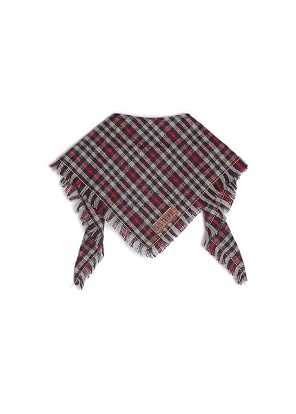 Tail Trends Tail Trends Maroon Plaid Frayed Dog Bandanas with Leather Patch for Medium to Large Breeds - View 5 of 6