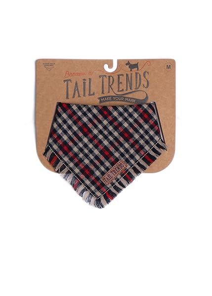Tail Trends Tail Trends Maroon Plaid Frayed Dog Bandanas with Leather Patch for Medium to Large Breeds - View 6 of 6