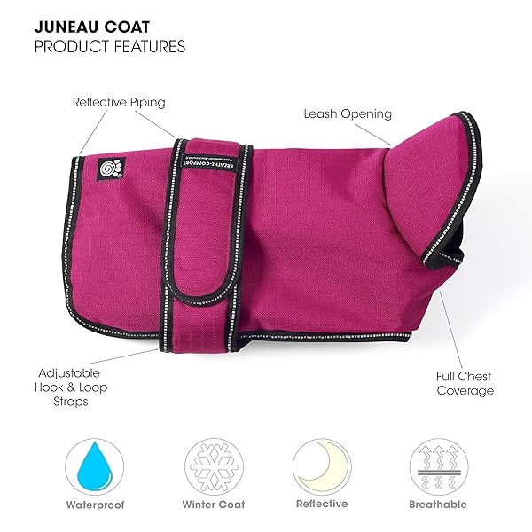 Petrageous PetRageous Juneau Waterproof Winter Dog Coat Heavyweight Jacket for XX Large Dogs with Full Chest Coverage and Leash Opening in Magenta - View 6 of 7