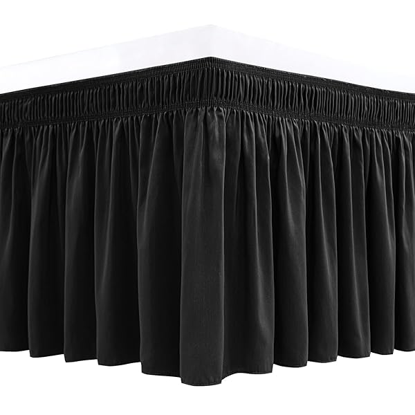 Biscaynebay "Luxurious Black Wrap Around Bed Skirts for Queen Beds - 15" Drop, Adjustable & Machine Washable"