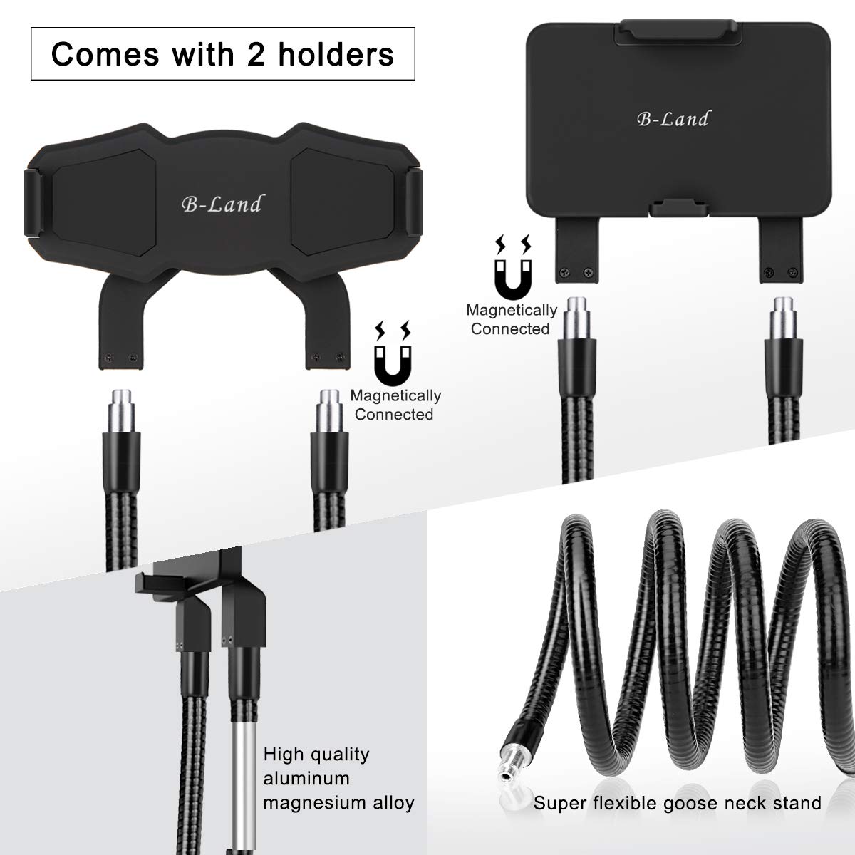 B-Land Universal Cell Phone and Tablet Holder with Free Rotating Gooseneck Mount for Easy Viewing and Hands-Free Use - View 2 of 7