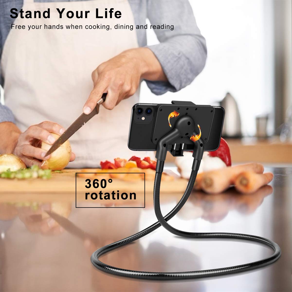 B-Land Universal Cell Phone and Tablet Holder with Free Rotating Gooseneck Mount for Easy Viewing and Hands-Free Use - View 3 of 7