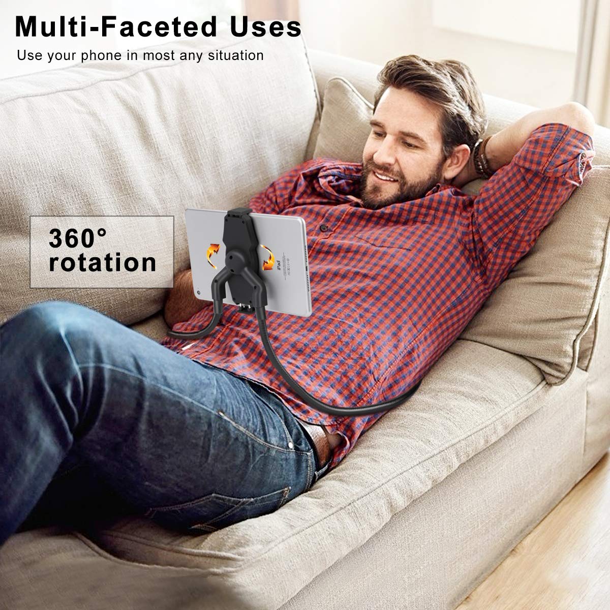 B-Land Universal Cell Phone and Tablet Holder with Free Rotating Gooseneck Mount for Easy Viewing and Hands-Free Use - View 4 of 7