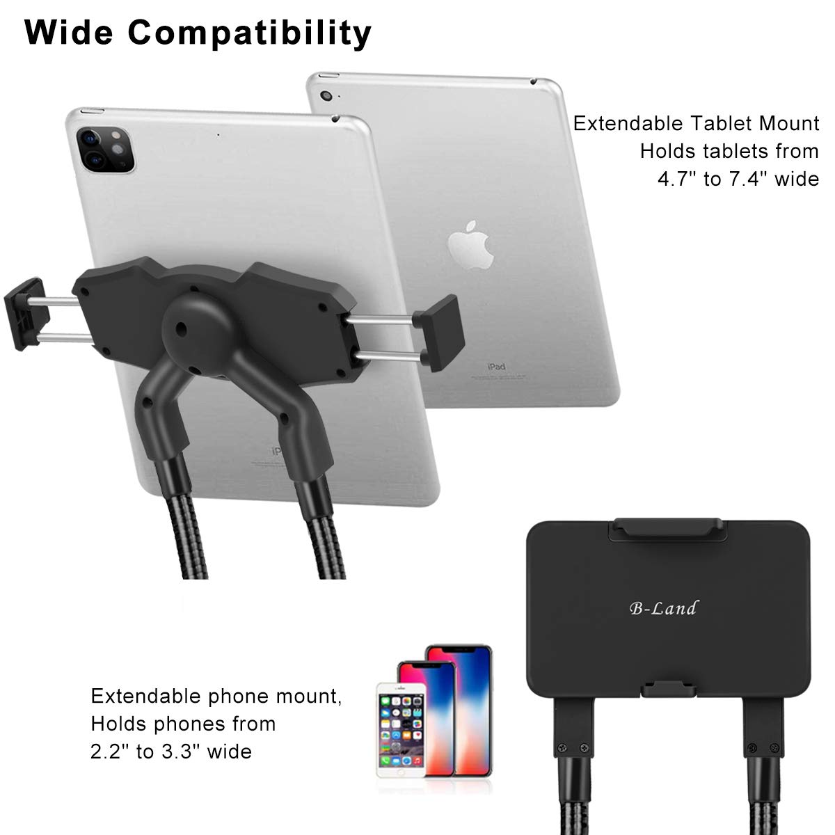 B-Land Universal Cell Phone and Tablet Holder with Free Rotating Gooseneck Mount for Easy Viewing and Hands-Free Use - View 5 of 7