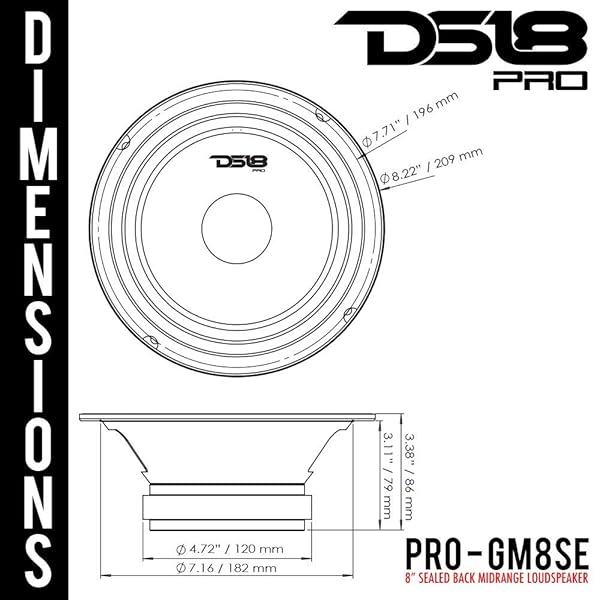 DS18 "DS18 PRO-GM8SE 8" Loudspeaker - 480W Max, Premium Car Audio Midrange Speaker for Superior Truck Stereo Sound" - View 8 of 8