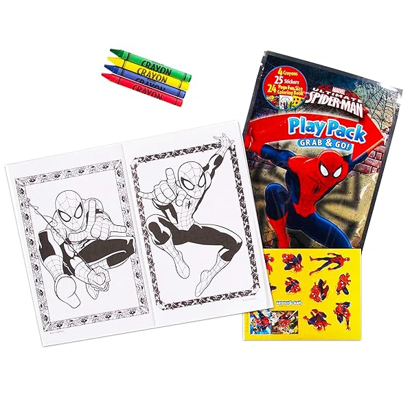 Bendon Set of 15 Spiderman Play Packs Fun Party Favors with Coloring Book Crayons Stickers and Loot Bags for Kids - View 2 of 5