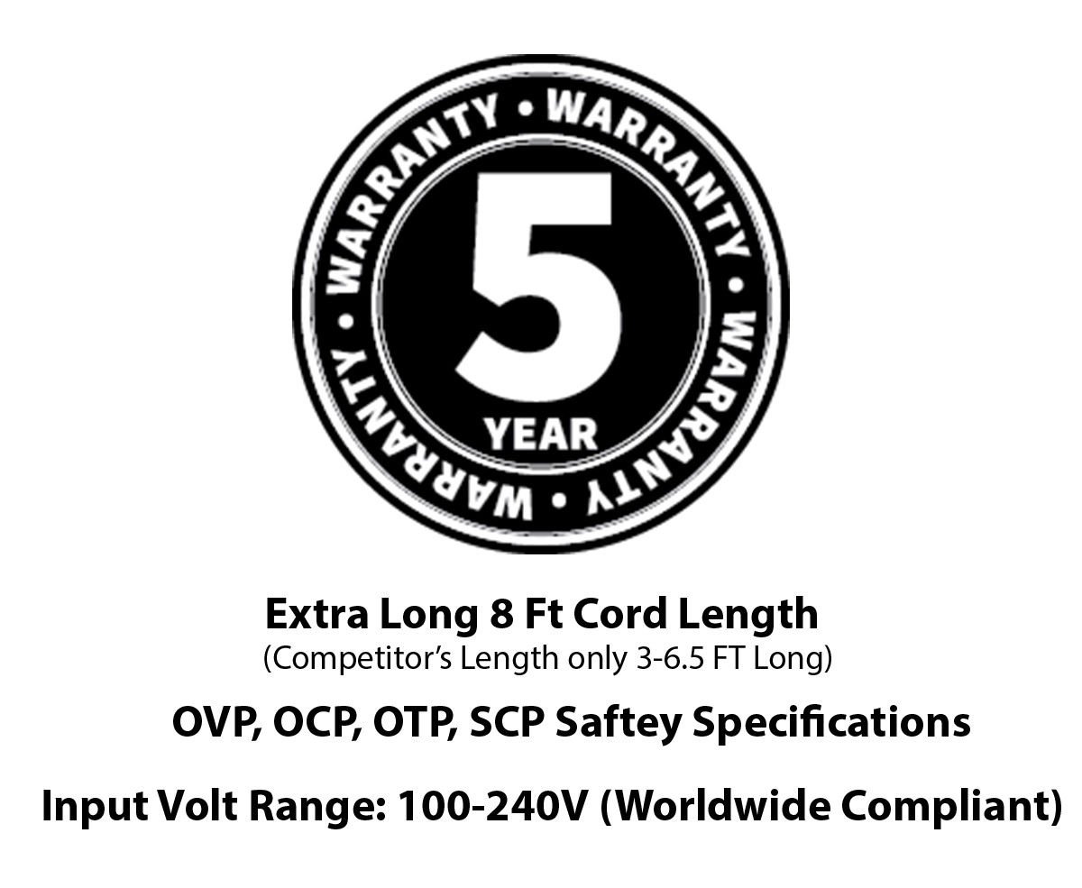 8 FT OMNIHIL AC DC Power Adapter 12V 1A 5.5x2.5mm Compatible with xmartO 8 Channel Wireless Surveillance Camera System - View 6 of 6