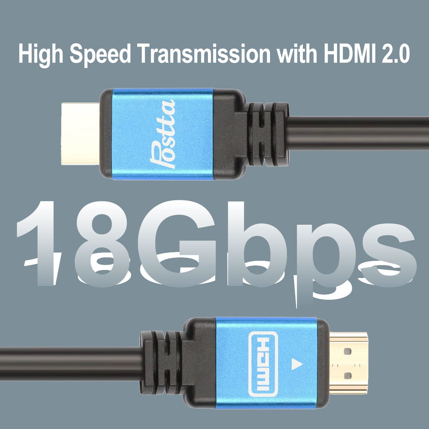 HDMI Cable 75 Feet with Signal Booster Postta HDMI 2.0V Includes Cable Ties and Adapters Supports 3D 1080P Ethernet Audio Return Ultra HD Blue - View 8 of 8