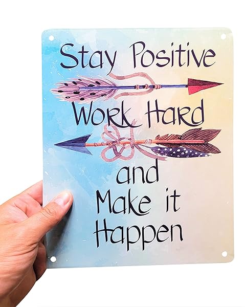 AMERICAN WIT Motivational Signs for Home and Office Stay Positive Work Hard Make It Happen Inspirational Wall Art Tin Signs