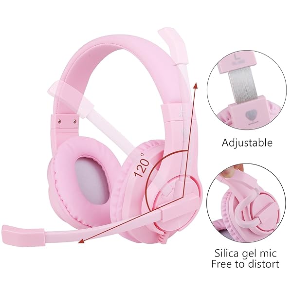 BlueFire BlueFire Kids Headphones for Online School Over Ear Gaming Headset with Microphone Volume Control for PS4 PS5 Xbox One Pink - View 4 of 8