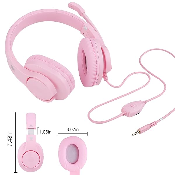BlueFire BlueFire Kids Headphones for Online School Over Ear Gaming Headset with Microphone Volume Control for PS4 PS5 Xbox One Pink - View 8 of 8