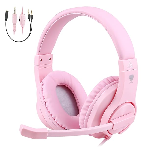 BlueFire BlueFire Kids Headphones for Online School Over Ear Gaming Headset with Microphone Volume Control for PS4 PS5 Xbox One Pink