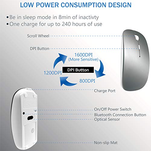 Tsmine Azmall Quiet Wireless Bluetooth Rechargeable Mini Gaming Mouse with 3 Adjustable DPI Levels for Computer Use - View 7 of 8
